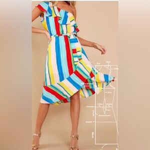 Peach Love Dress New NWT Colorful Tropical Ruffle 1Shoulder Tiered S Lightweight